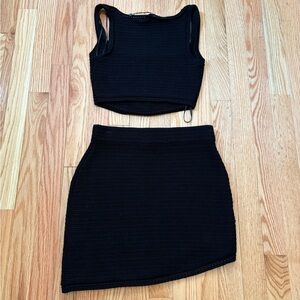 Zara Asymmetrical Crochet  Medium Skirt/ Small Top Matching  Set  Black NWOT